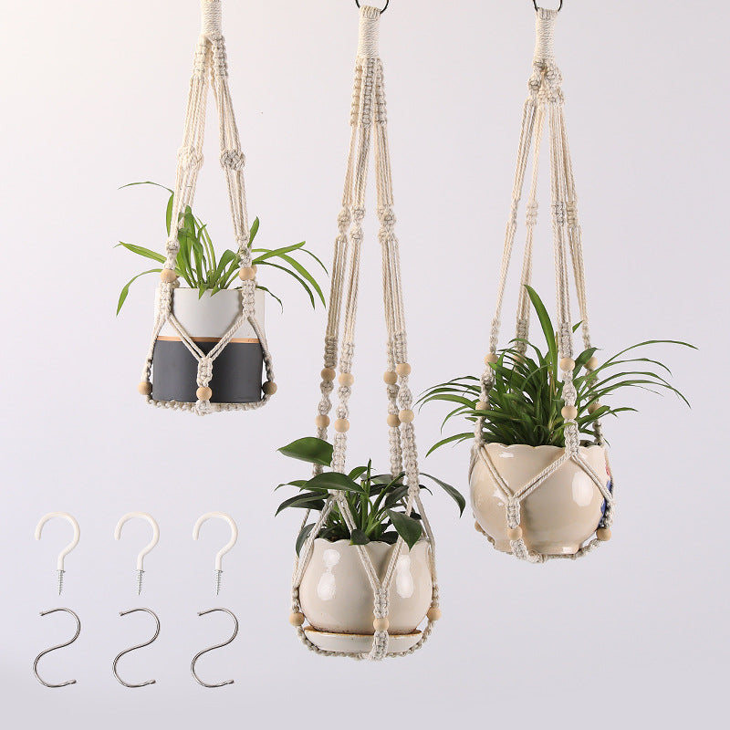 Woven Cotton Hanging Plant Basket Set for Home Decor