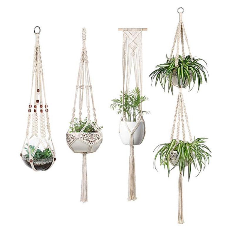 Woven Cotton Hanging Plant Basket Set for Home Decor