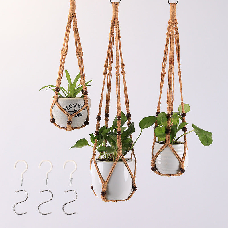 Woven Cotton Hanging Plant Basket Set for Home Decor