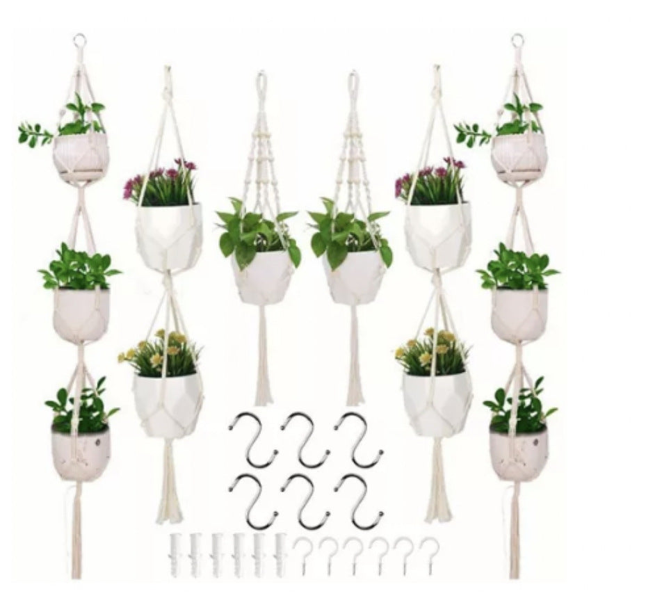 Woven Cotton Hanging Plant Basket Set for Home Decor