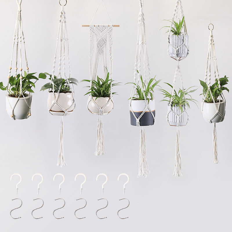 Woven Cotton Hanging Plant Basket Set for Home Decor