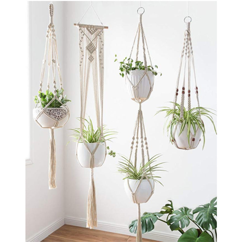 Woven Cotton Hanging Plant Basket Set for Home Decor