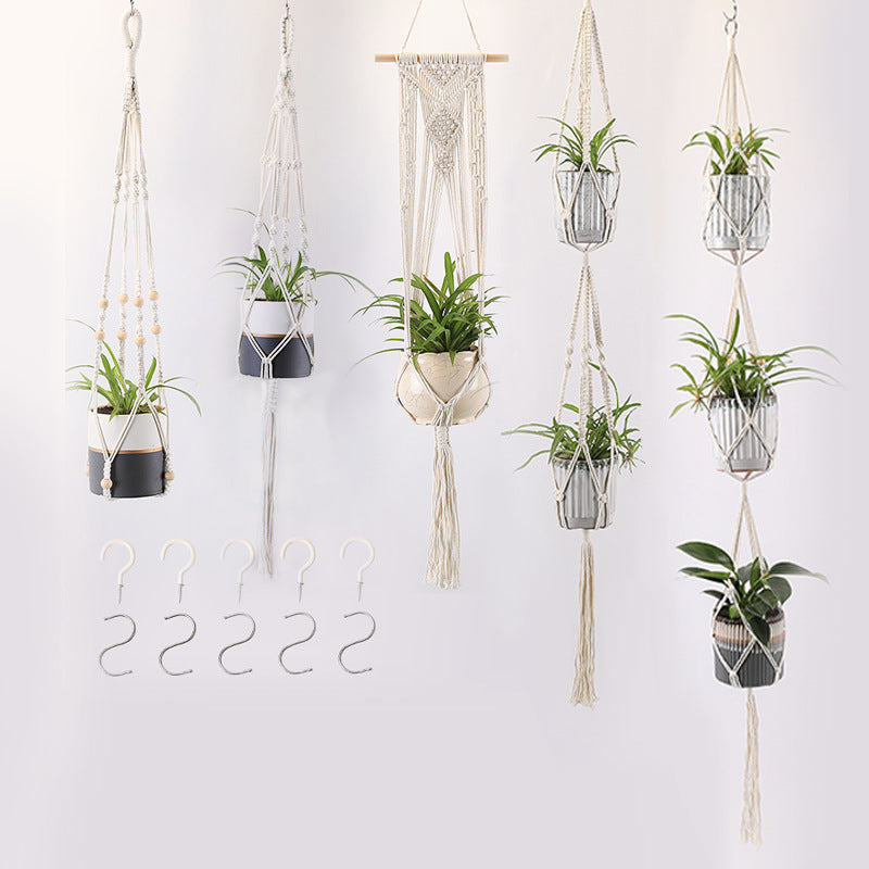 Woven Cotton Hanging Plant Basket Set for Home Decor