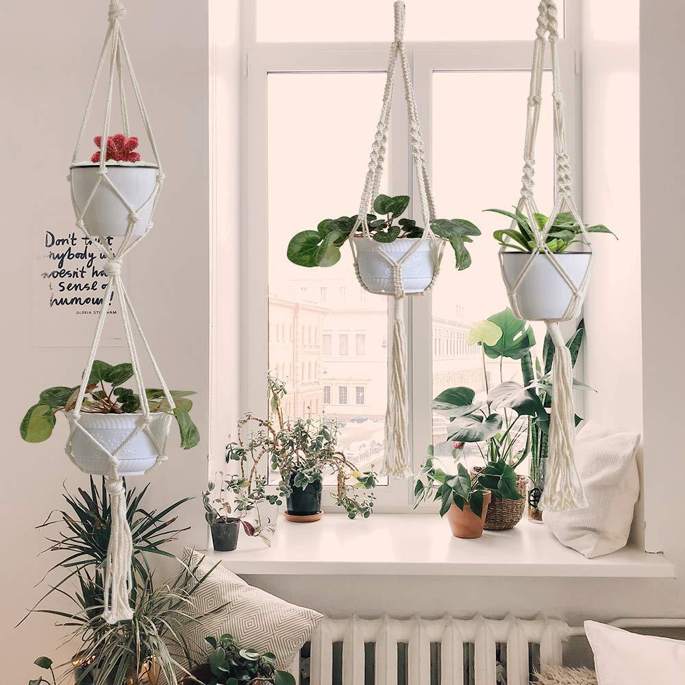 Woven Cotton Hanging Plant Basket Set for Home Decor