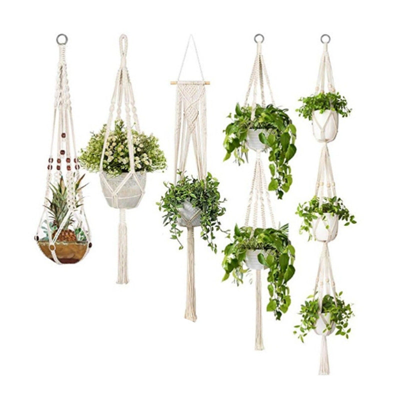 Woven Cotton Hanging Plant Basket Set for Home Decor