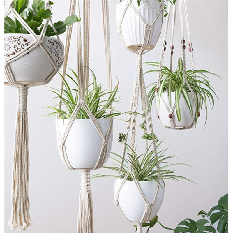 Woven Cotton Hanging Plant Basket Set for Home Decor