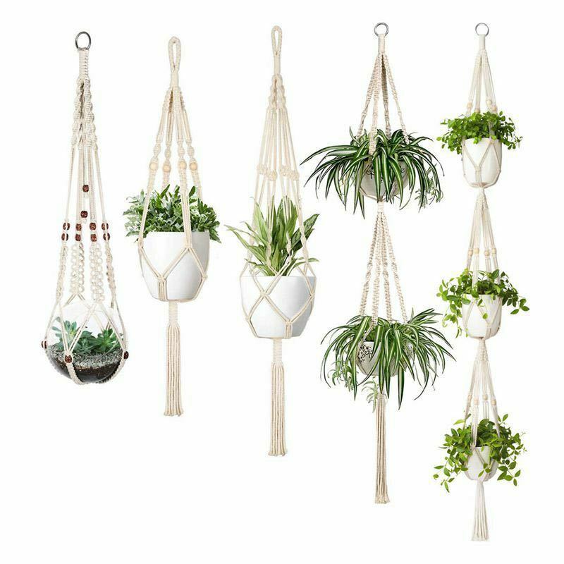 Woven Cotton Hanging Plant Basket Set for Home Decor