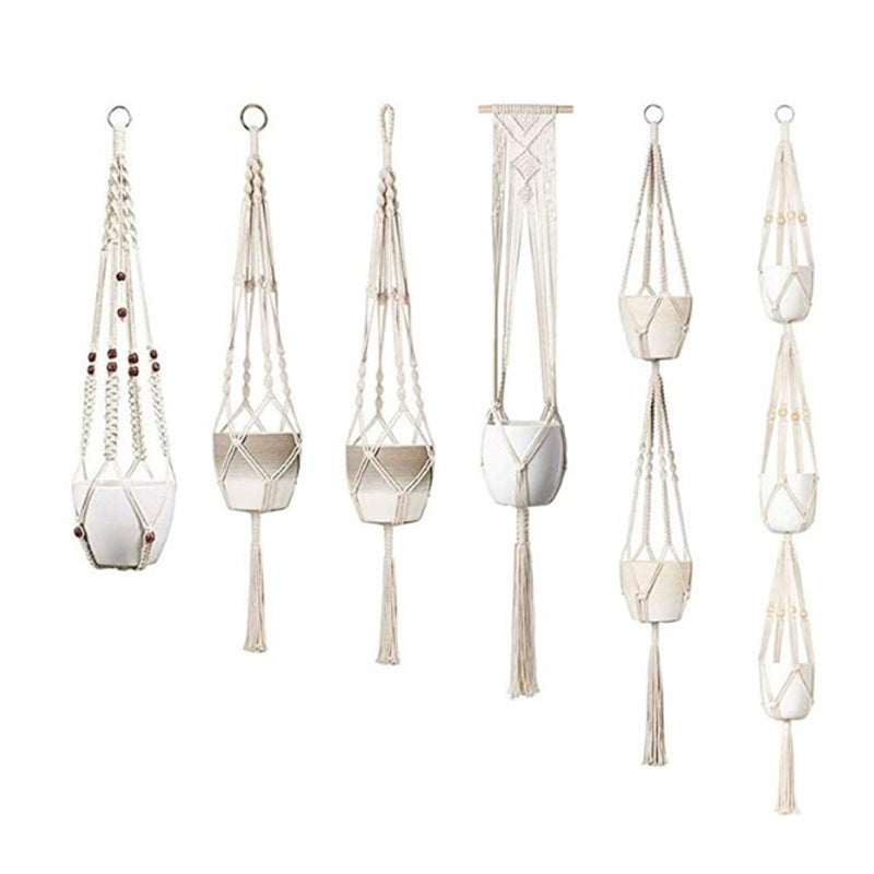Woven Cotton Hanging Plant Basket Set for Home Decor
